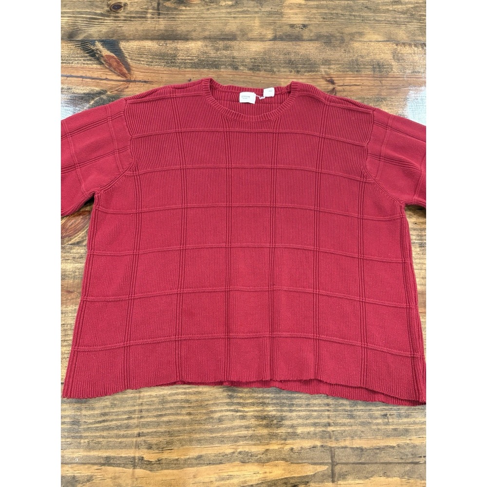 Arrow Red Sweater Men's Size XL Long Sleeve Cotton Square Pattern Grandpa Retro